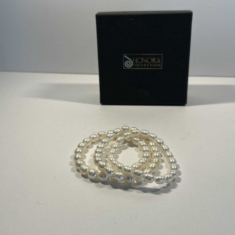 Set 3 Stretch Bracelets Fresh Water Pearls HONORA